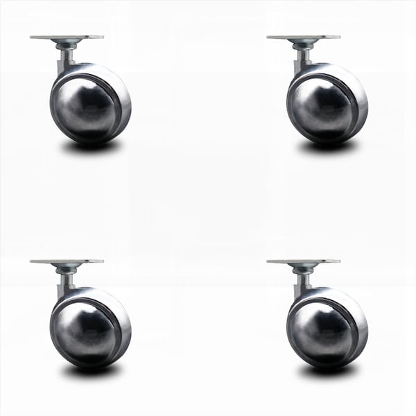 2.5 Inch Bright Chrome Metal Ball Caster - Top Plate -, 4PK